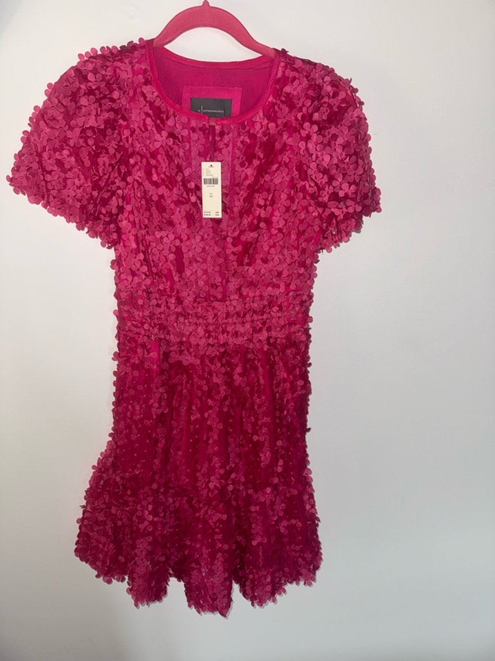 NEW Anthropologie Fuchsia Pink Floral Appliqué Dress